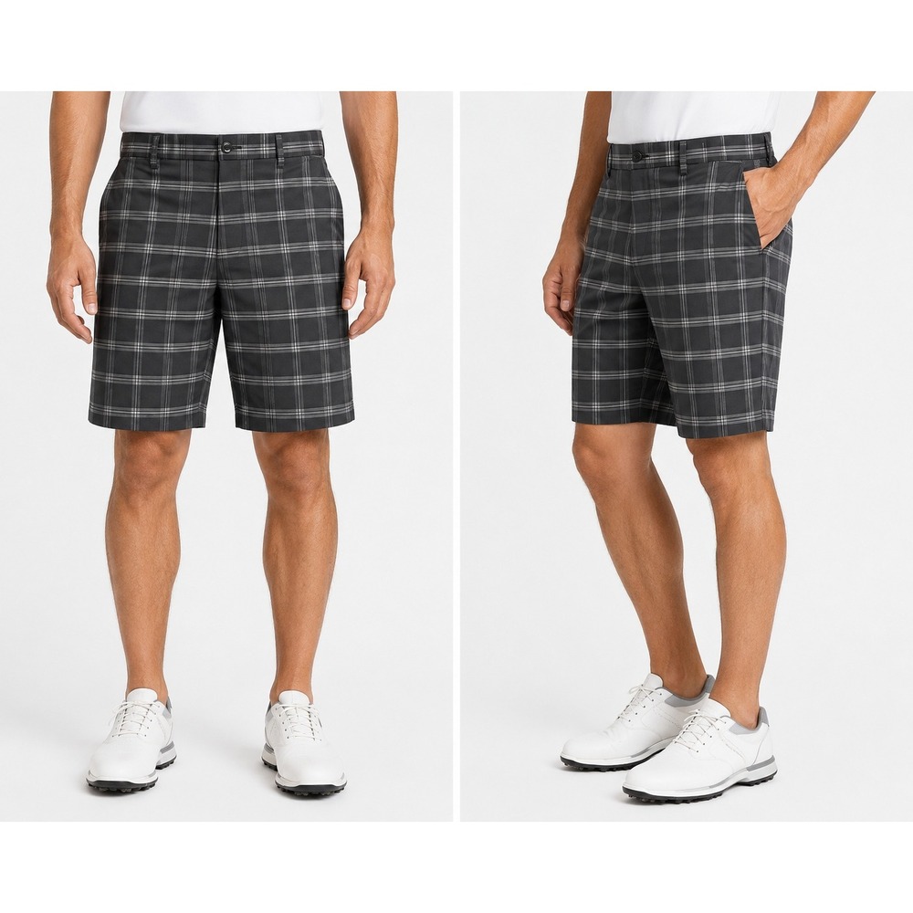 Greg Norman Mens Grey Plaid Golf Shorts Performance Stretch Size 38